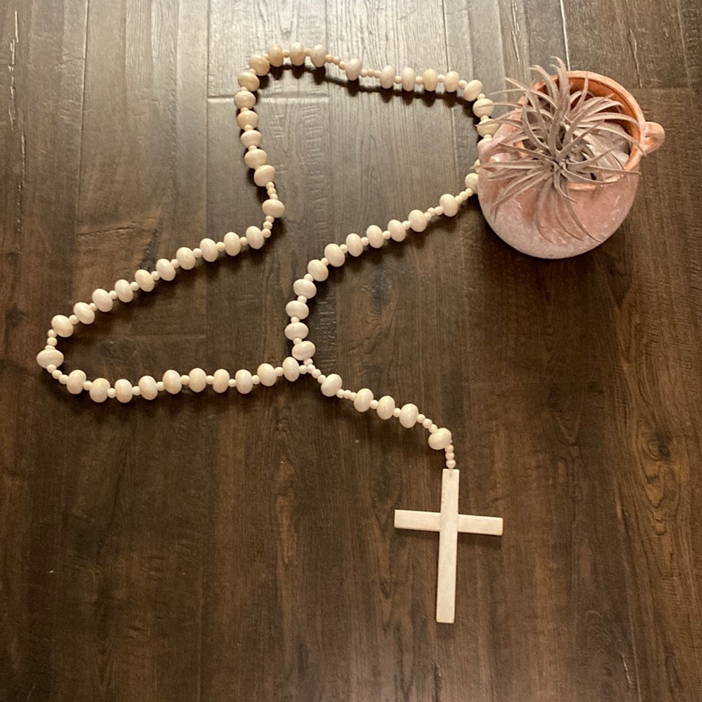 GIANT WHITE WOODEN ROSARY